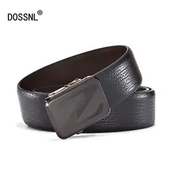 DOSSNL известный бренд пояса качество натуральной воловьей кожи металлической пряжкой Для мужчин пояс деталь текстура Автоматический Пряжка