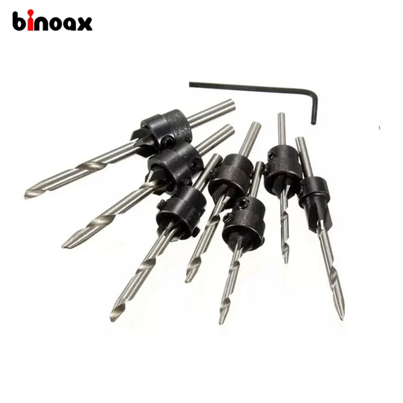 Binoax 22pc Tapered Drill Bits Countersink Set Stop Collars Hex Key
