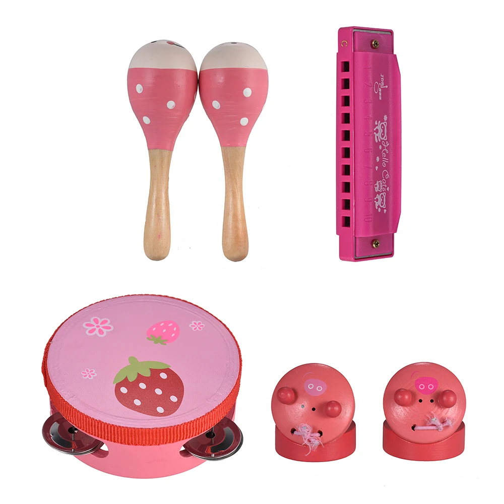 Wooden Percussion Instruments Musical Toys Set with Tambourine Maracas