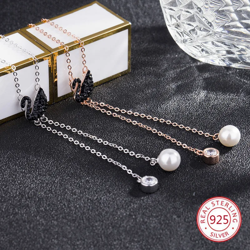 

S925 sterling silver pendant necklace personality fashion wild swan shape sweater chain birthday gift 2019 new hot