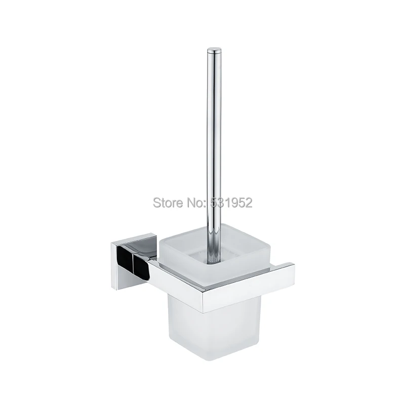 Lavatory Square Toilet Brush Set Wall Mount Toilet Brush Holder Glass Cup Bathroom Fitting SUS304 Stainless Steel Polished