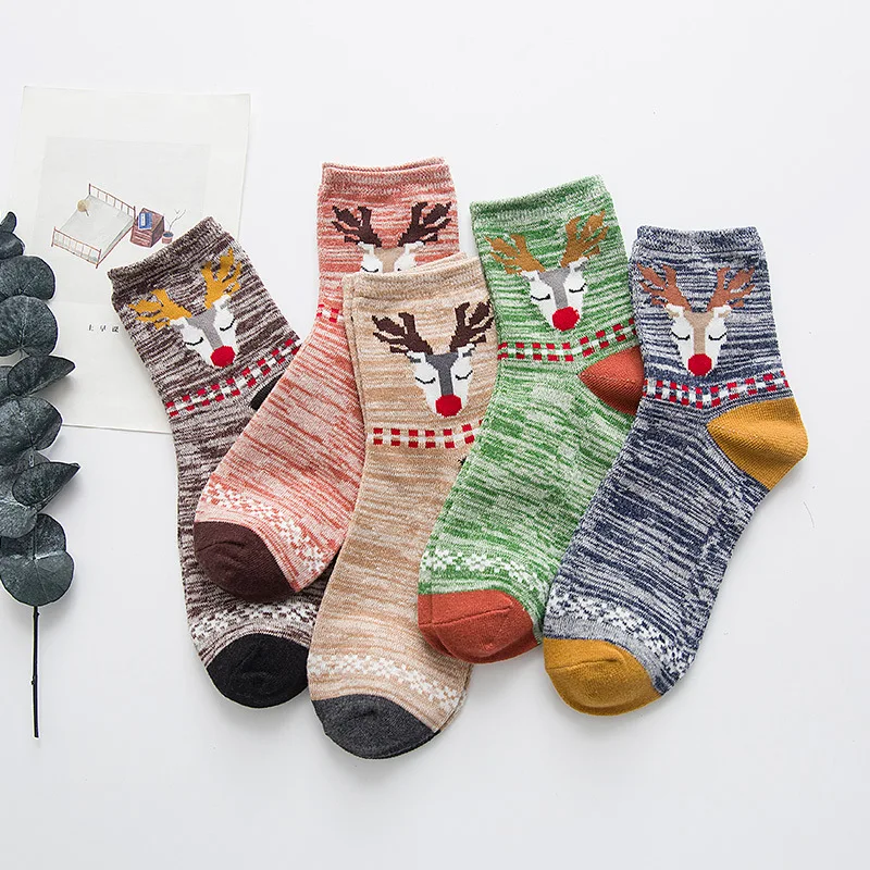 

Christmas Women Men Socks Casual Work Elk Print Cotton Warm Streetwear Comfortable Calcetines Socks Mujer