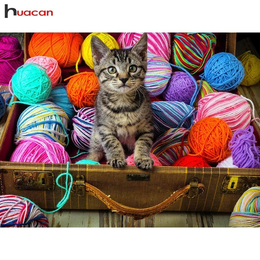 

HUACAN Diamond Painting Cat Mosaic Pattern 5D Diy Daimond Painting Round Full Drill Animals Diamond Embroidery