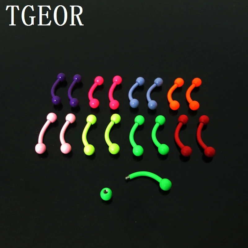 

free shipping Hot Fashion Charm Gauges neon colors 40pcs 16G 3mm surgical Stainless Steel piercing eyebrow ring