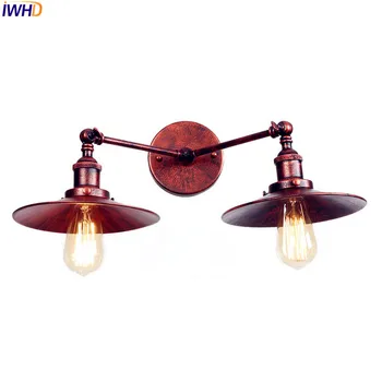 

IWHD 2 Heads Rust Edison LED Wall Lamp Arm Home Lighting Adjustable Loft Industrial Vintage Wall Sconce Stair Light Wandlamp