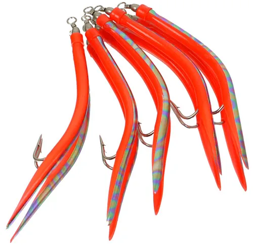 

10PCS Fishing Gummimakk Gummi Makk Mak Mack Norwegen Gummimak Holographic tubed eel hooks