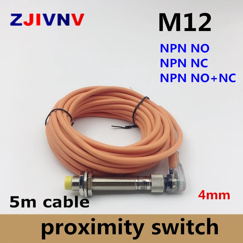 

M12 NPN NO NC normally open&close connect type proximity switch inductive sensor 5m cable DC 3/4 wires non-flush type