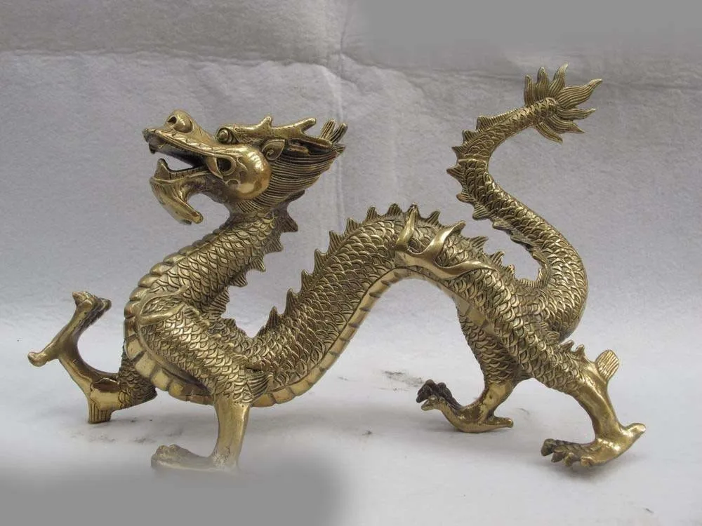 

7 Chinese Folk Refined Copper Bronze Feng shui Evil Lucky Zodiac Dragon Statue SD 506