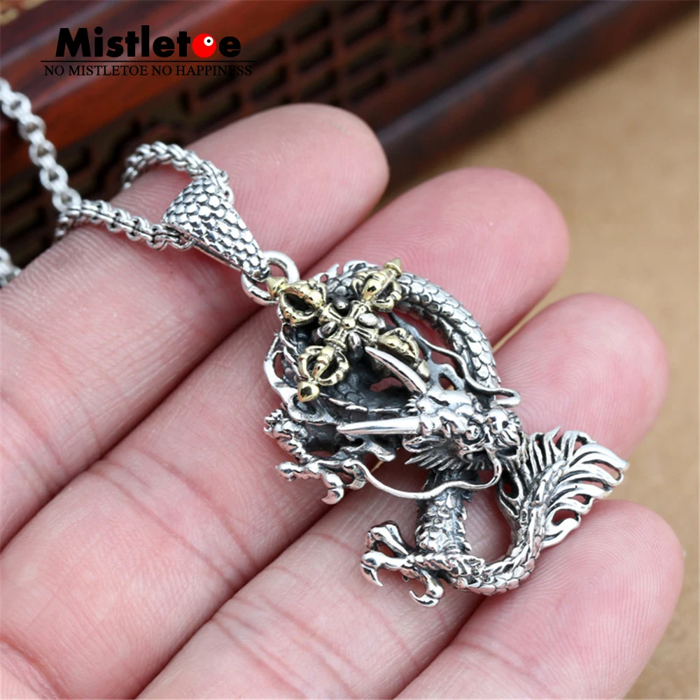 

Genuine 925 Sterling Silver Vintage Punk Locomotive King Kong pestle Dragon Cross Pendant For Women Men Necklace Jewelry Thai