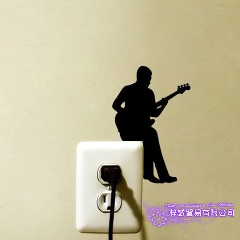 Dctal Creativity Play the Guitar Switch Funny Music Sticker Power Decal Posters Vinyl Wall Decals Parede Decor Mural