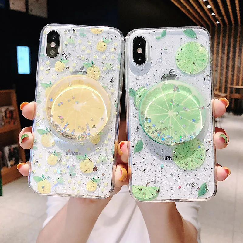 

Fresh 3D Lemon Fruit Phone CaseS For iphone x case Glitter quicksand Silicon Cover For iphone6 6s 7 8plus XR XS MAX XS Capa