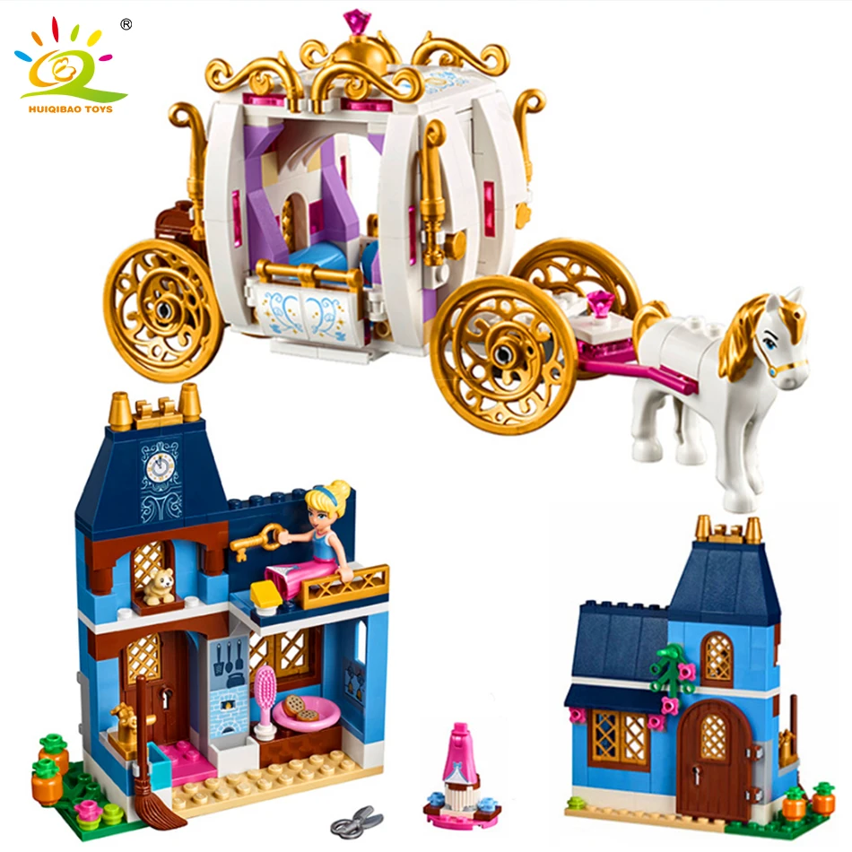 

398pcs Cinderella Princess Surrey Building Block Compatible Legoe Sorceress Figure Friend House Enlighten Toys For Girl Children