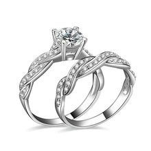 Fashion Luxury Silver Color Double Sleeve Ring White Zirconia Bridal Ste Ring For Women Wedding Ring Jewelry Size6/7/8/9/10 R117