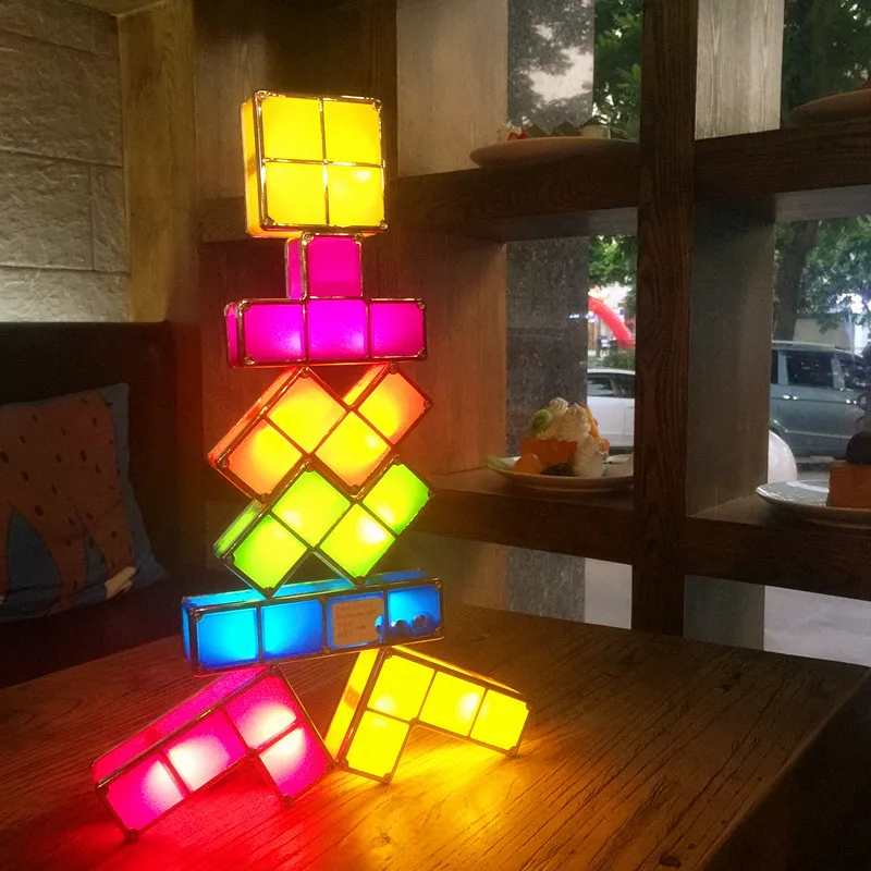 DIY Tetris Puzzle светильник, Штабелируемый светодиодный настольный светильник, строительный блок, светодиодный ночник, романтическая новинка, лампа для подарка ребенку