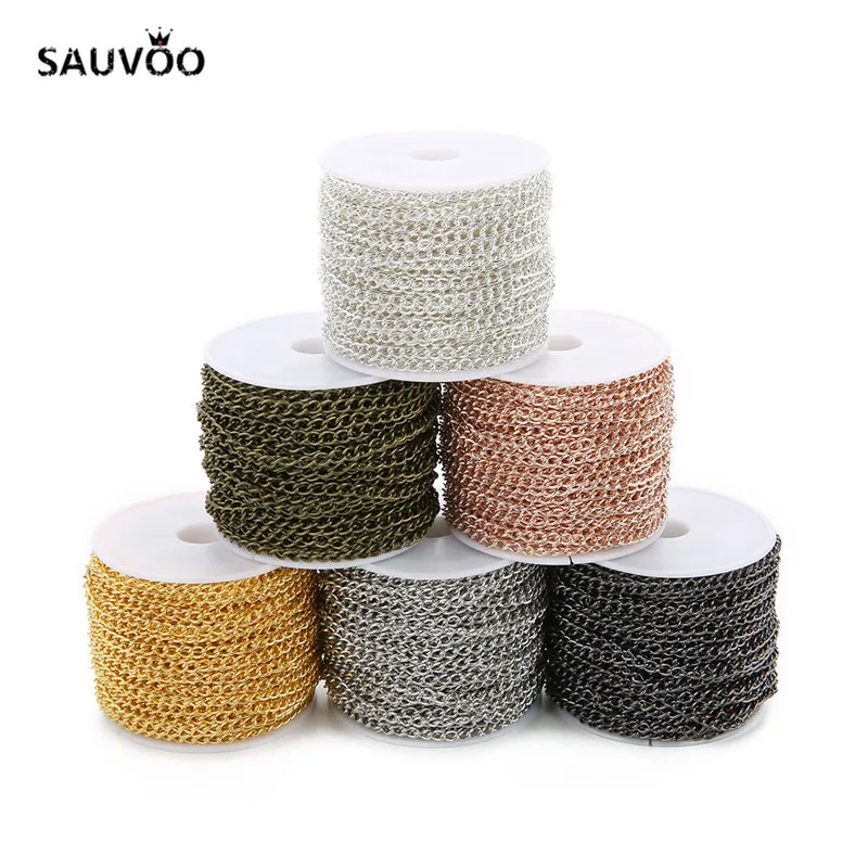 10 야드/롤 3x4mm 블랙 골드 로즈 골드 컬러 롤로 대량 체인 맞는 DIY 여성 남성 체인 펜던트 목걸이 쥬얼리 찾기 만들..