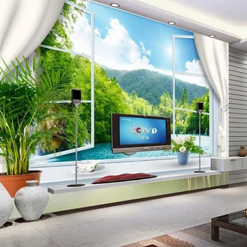 

Custom Wall Mural Wallpaper 3D Stereoscopic Window Landscape Background Wall Murals Wallpaper For Living Room Papel De Parede 3D