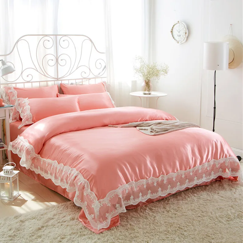 High grade ice silk four piece bed linen summer naked slewing lace lace