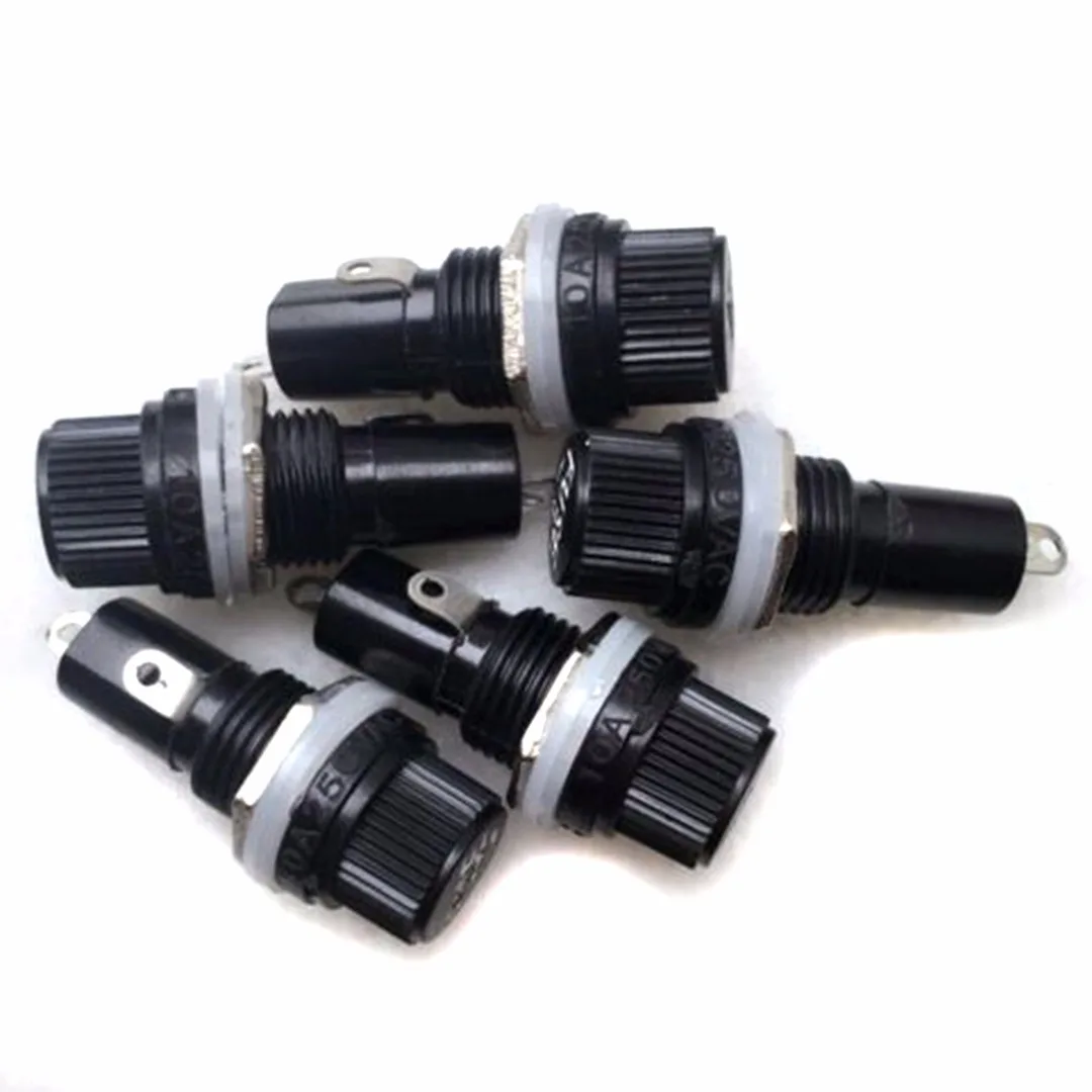 10pcs Black 5x20mm Fuse Holder 250V 10A Panel Mount Screw Cap Case For Glass Tube Fuse