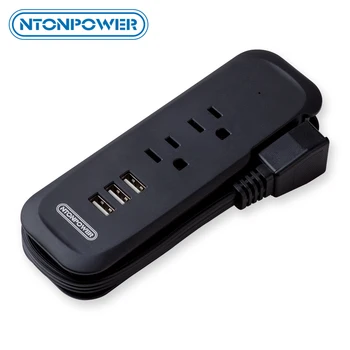 

NTONPOWER USB Power Bar US Electrical Flat Plug 2 Outlets 3 USB Ports Travel Charger Portable Socket 15 Inch Short Power Cord