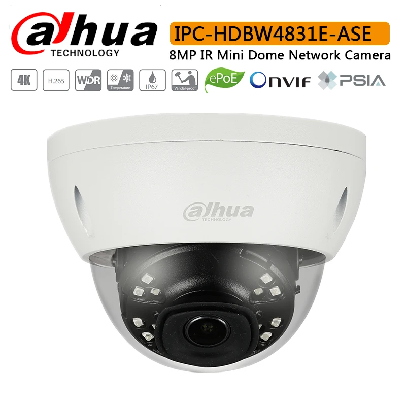 Dahua IPC-HDBW4831E-ASE 8MP POE IR мини купольная сетевая камера 30m IP67 IK10 Аудио Сигнализация слот