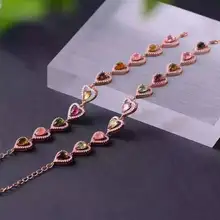 Верность естественно 4*6 мм многоцветный Турмалин Браслеты S925 серебро сердце ювелирных украшений для женщин вечерние природных драгоценных камней