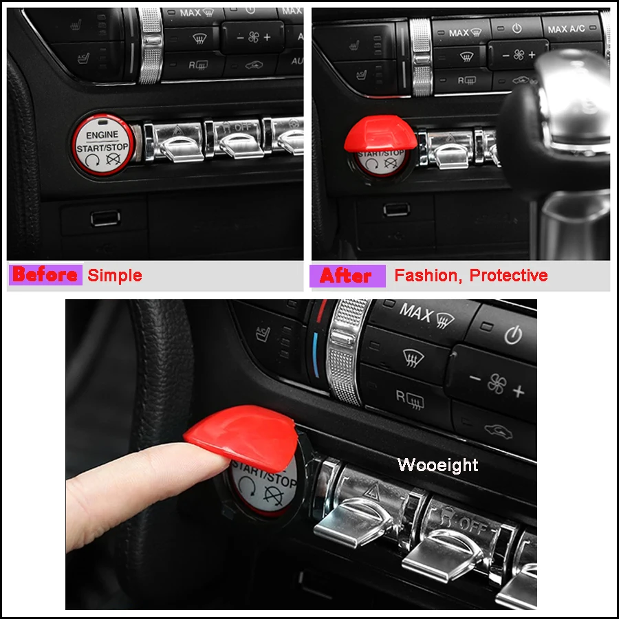 

ABS Car Accessories Interior Engine Start Stop Key Button Switch Decoration Cover Stickers For Ford Mustang 2015 Up