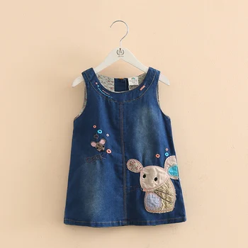 

Infant Baby Girl Cartoon Mouse Dress 1-2-3-4-5 Years Old Children Denim Back Princess Vest Dresses Summer Costume for Kids Girls