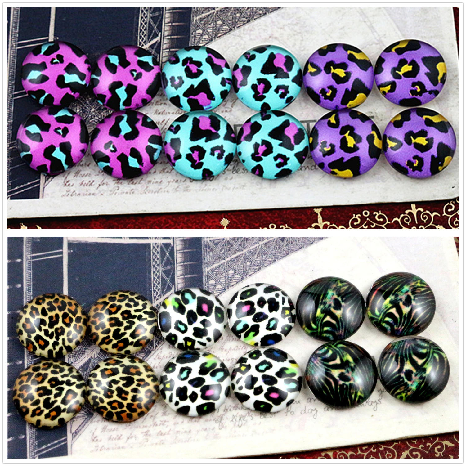 

12pcs/lot (One Set) Two Style Fit 12mm Fashion Zebra leopard Handmade Glass Cabochons Pattern Domed Jewelry Accessories Supplies