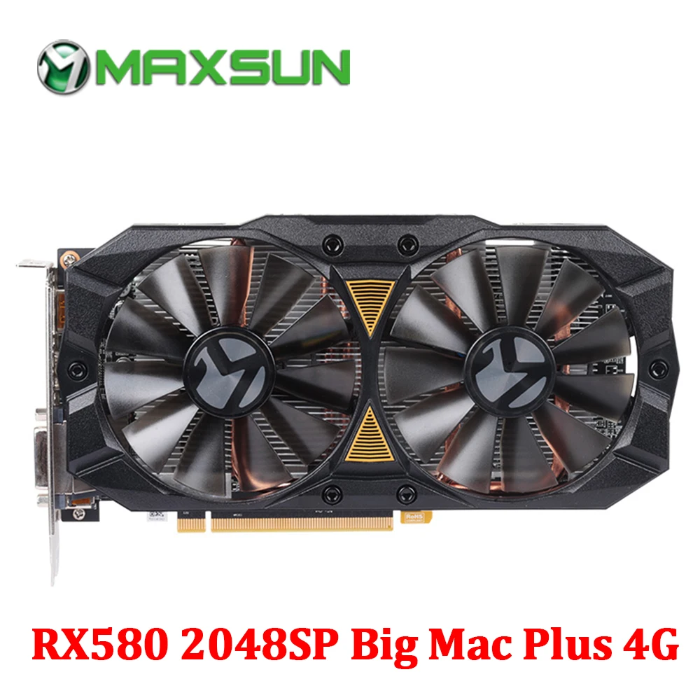 Видеокарта MAXSUN rx 580 2048SP Big Mac Plus 4G AMD 256bit GDDR5 7000 МГц 1168 1284 HDMI + DP DVI RX580 видеокарта для