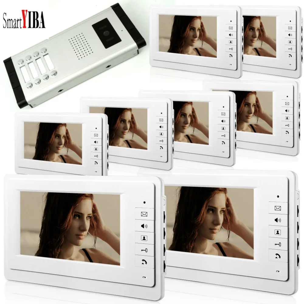 

SmartYIBA Multi-8 unit Apartment HD Camera 7" LCD Video Door phone Unlock Control & Night Version Doorbell Intercom System-White