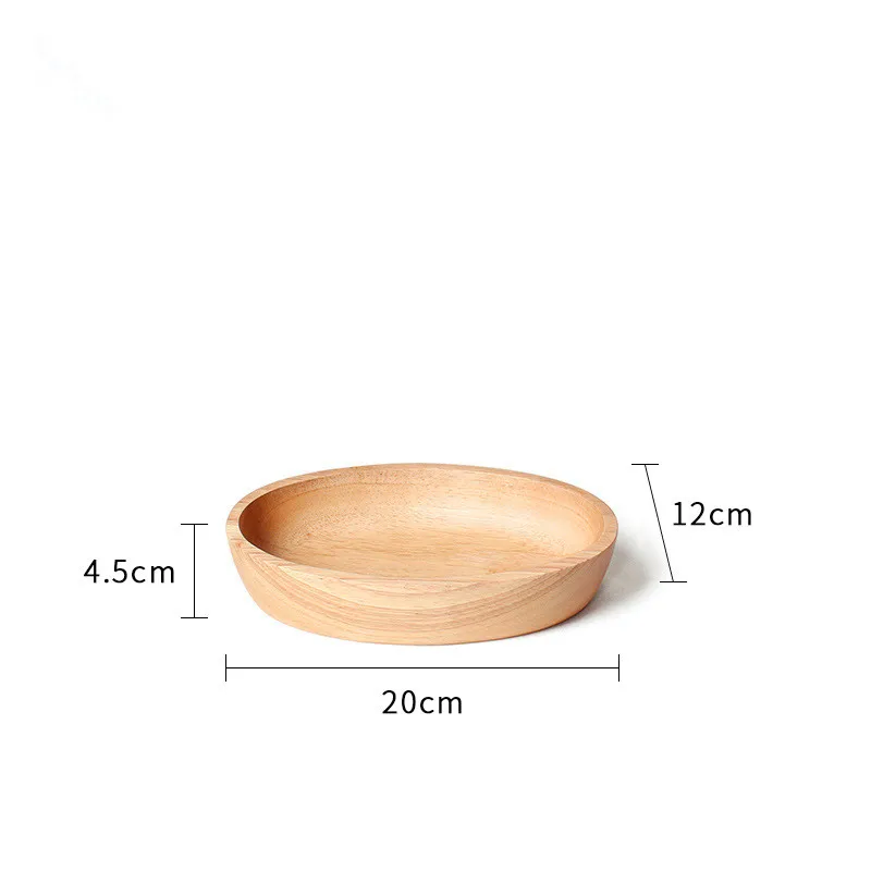 Утепленные салатник резиновая древесина бука кастрюля тарелка для фруктов блюдо, тарелка Чай лоток десертный ужин хлеб древесных плит - Цвет: JJ1307-20CM