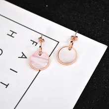 YUN RUO НОВЫЕ шикарные модные круглые серьги-гвоздики из натуральной раковины розового золотистого цвета женский подарок титановая сталь хорошее ювелирное изделие никогда не выцветает