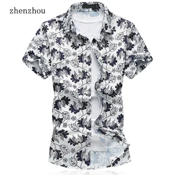 

ZhenZhou M-7XL Mens Short Sleeve Shirts Floral Male Clothes Plus Size Brand Casual Shirt Men Mens Shirt With Short Sleeve