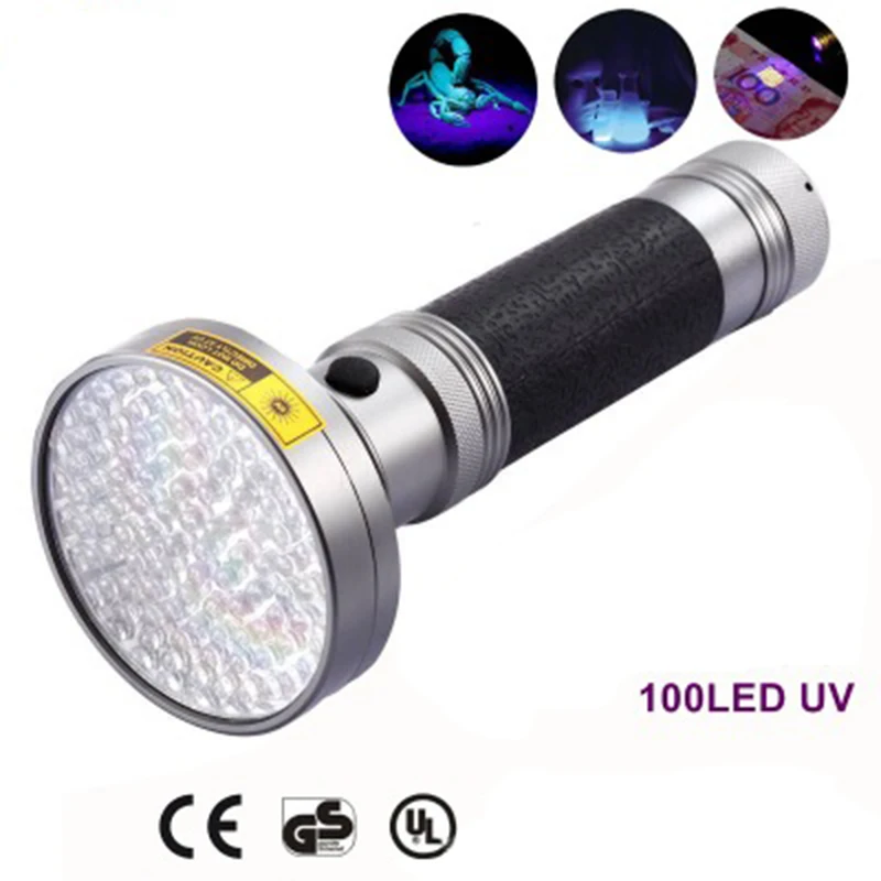 

395nm UV Black Light Flashlight, 100leds Handheld LED Torch Powerful Light Beam for Detecting Pet Urine, Scorpion, Fluorescent