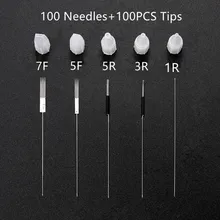 100 шт. Советы+ 100 шт. иглы для перманентного макияжа бровей машина 3D Губы Карандаш для бровей татуировки боди-арт