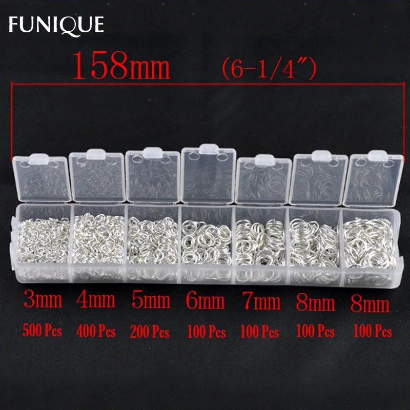 

FUNIQUE Findings Open Jump Rings Split Rings Link Loop Connector Accessories Silver Plated Ring 3mm-8mm, (1500PCs Assorted) 1Box