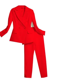

Women Temperament Nine Pants Suit 2 Piece Set Office Lady 2019 Summer Autumn Blazer And Straight Trousers Loose Suit