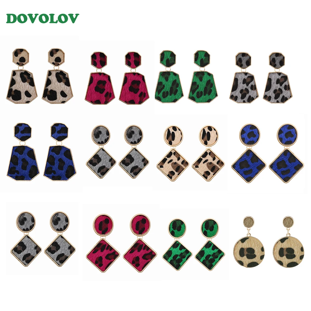 

Dovolov Geometric Leopard Drop Earrings For Women bohemian Long Dangle Earring Vintage Pendant Christmas Gifts D322