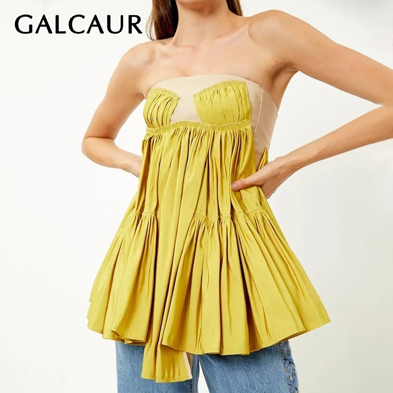 

GALCAUR Off Shoulder Solid Sexy Strapless For Women Sleeveless Slim Irregular Hem Vest Tops Female Fashion Clothes 2019 Summer