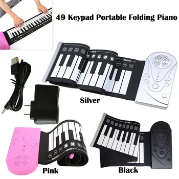 

New 49 Keypad Black Silver Pink Beginner Practice Player Musical Instrument Silicone Soft Portable Folding Piano Gift Kids's Toy