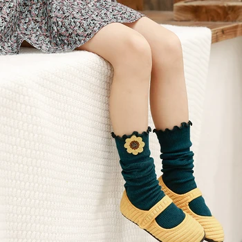 

Baby Girls Casual Knee High Socks Leggings Cotton Tube Ruffled Flower Design Infants Toddlers Warm Stockings 2019
