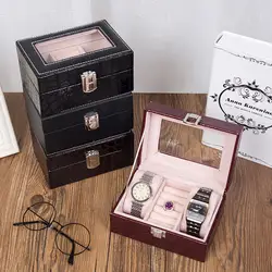 Mini 2 опоясывает часы коробка с окном Мода Крокодил зерна ювелирные изделия pu хранения коробка из искусственной кожи организатор