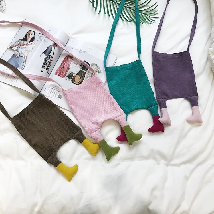 

Cute Harajuku style funny Ins girl new corduroy creative hit color small feet casual backpack sac rigolo