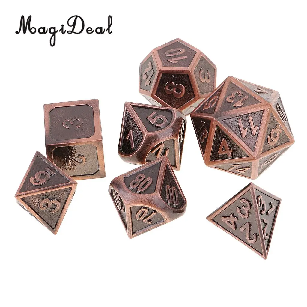 MagiDeal High Qaulity Zinc Alloy Multi Sided Dices 7 Dice Set For D&D DND MTG RPG Gaming Home Birthday Party Games Supplies