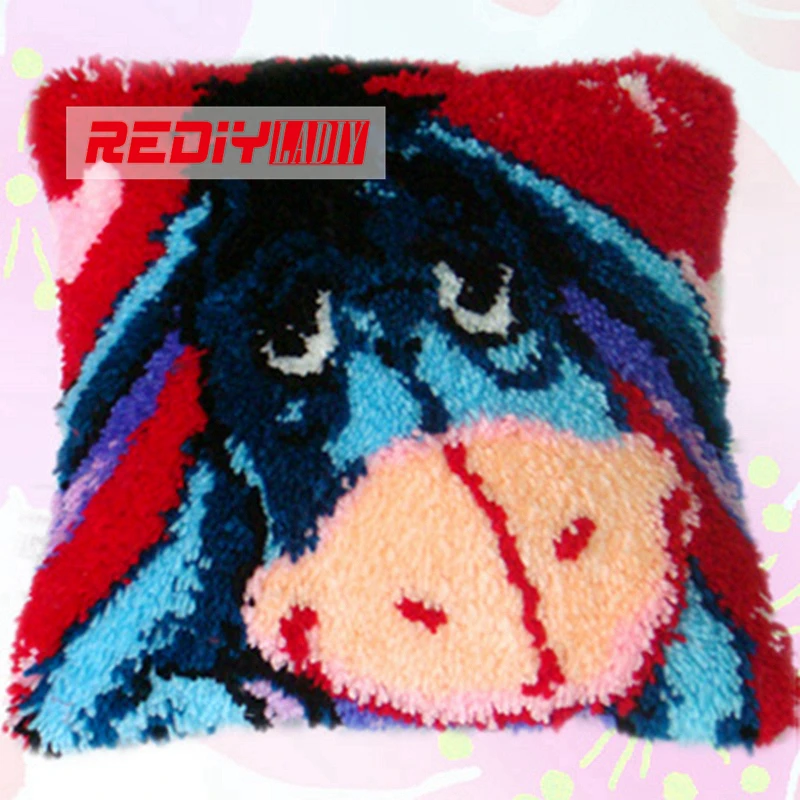 

REDIY LADIY Latch Hook Cushion Yarn for Cushion Cover Smile Shy Donkey Pillow Case Sofa Cushion Printed Canvas Decorative Pillo