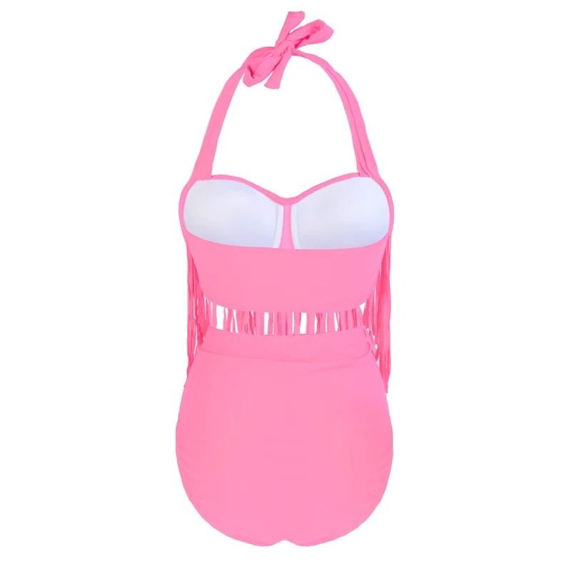 Conjunto de Bikini de verano 2019 para mujer con borla Sexy Halter Top Push Up Bikini traje de baño talla grande 3XL playa biquini traje de baño