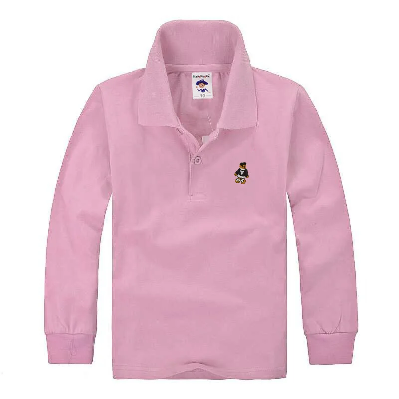 Рубашка поло для мальчиков От 3 до 12 лет Брендовая детская рубашка высокого качества с длинными рукавами теплая хлопковая футболка - Цвет: Розово-красный