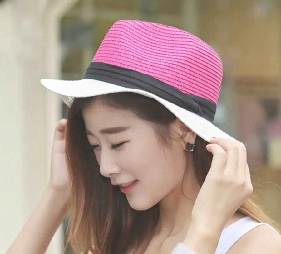 Wholesale 6pcs/Lot Nice Ladies Straw Fedora Hats 2017 Women Summer