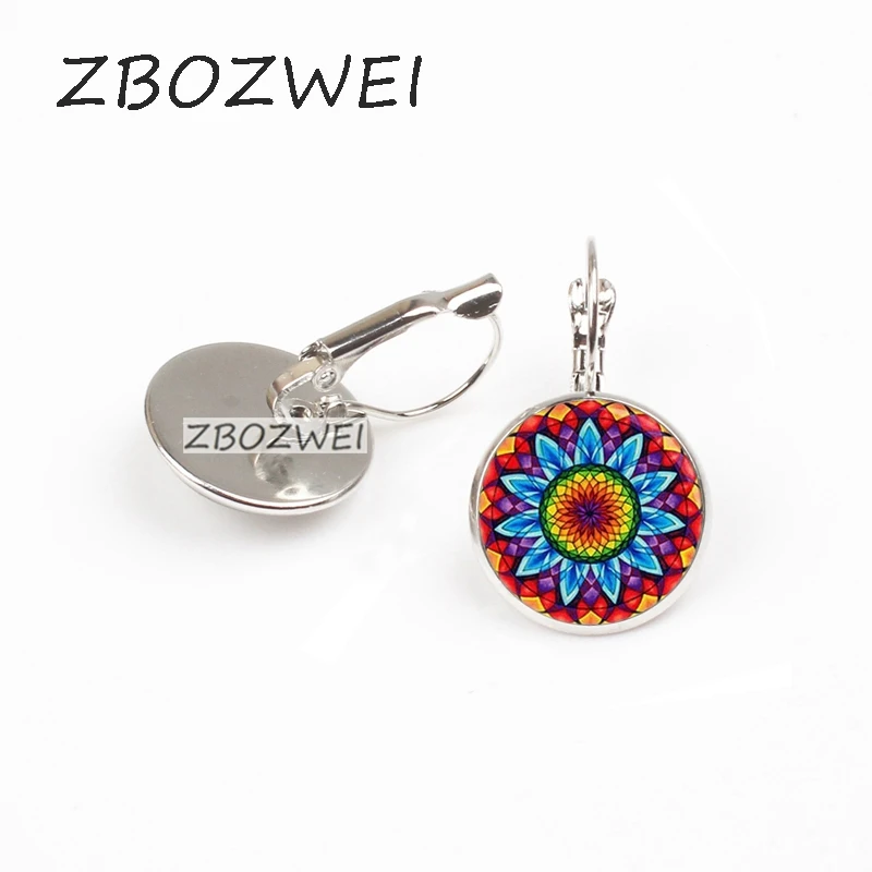 

ZBOZWEI Hot Sale Glass Cabochon Mandala lotus Earrings Symbol Buddhism Zen Yoga Henna Earring Pendant Jewelry Earrings For Women