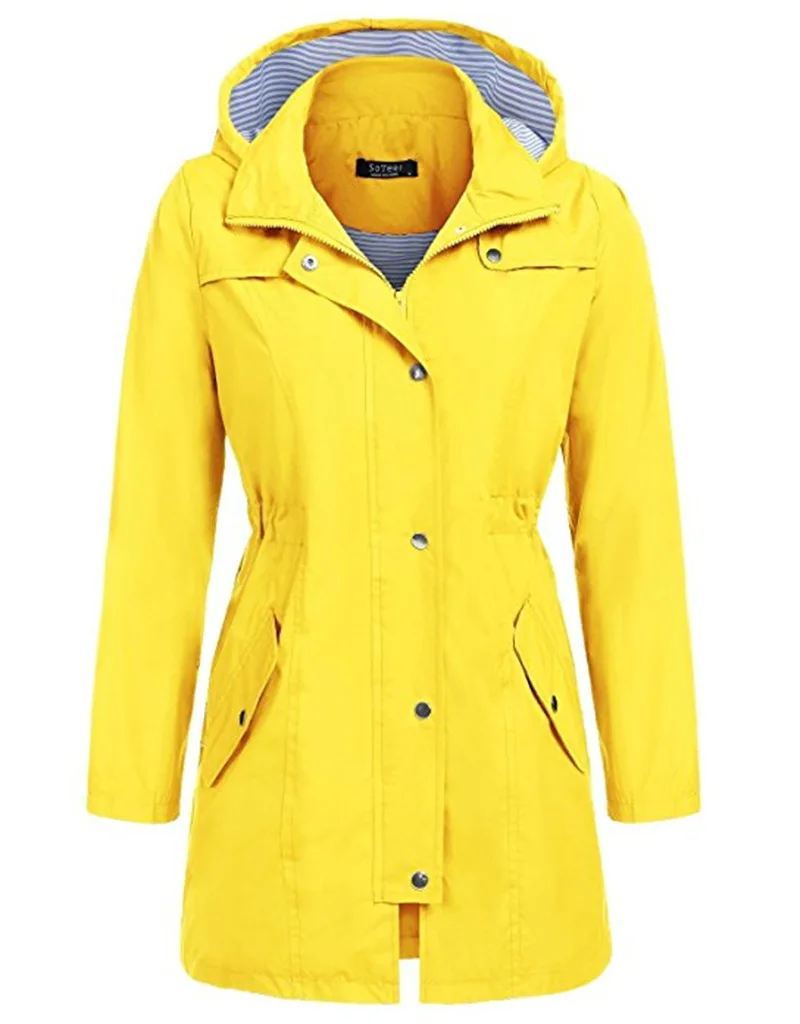 Желтый длинное пончо дождевик для женщин для пеших прогулок водонепроницаемый однотонный открытый женский плащ с капюшоном пальто дождевик для взрослых путешествия WW